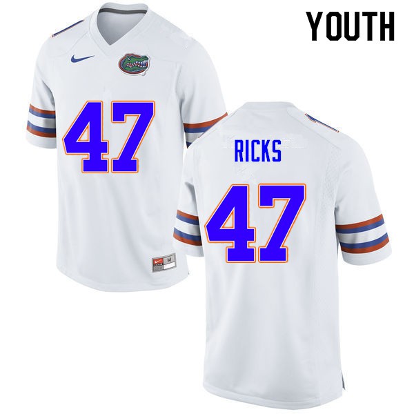Youth #47 Isaac Ricks Florida Gators College Football Jersey White